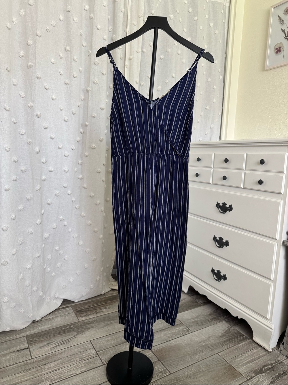La Hearts Navy & White Striped V-Neck Spaghetti Strap Jumpsuit - Picture 3 of 5